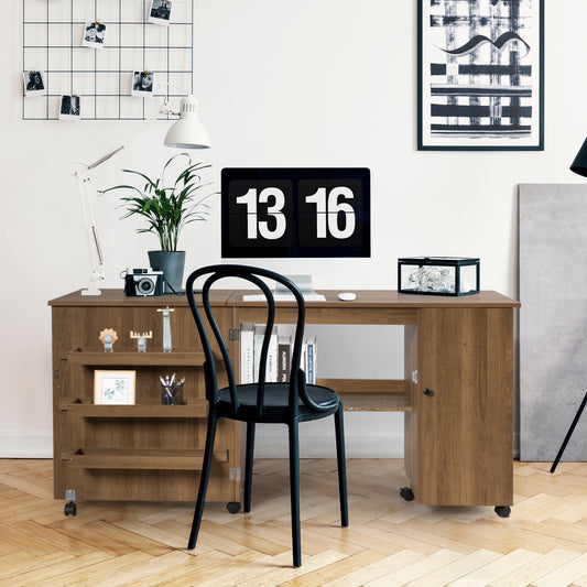 Folding Sewing Table, Storage Cabinet, Craft Cart With Wheels, Natural Sewing Tables Natural at Gallery Canada