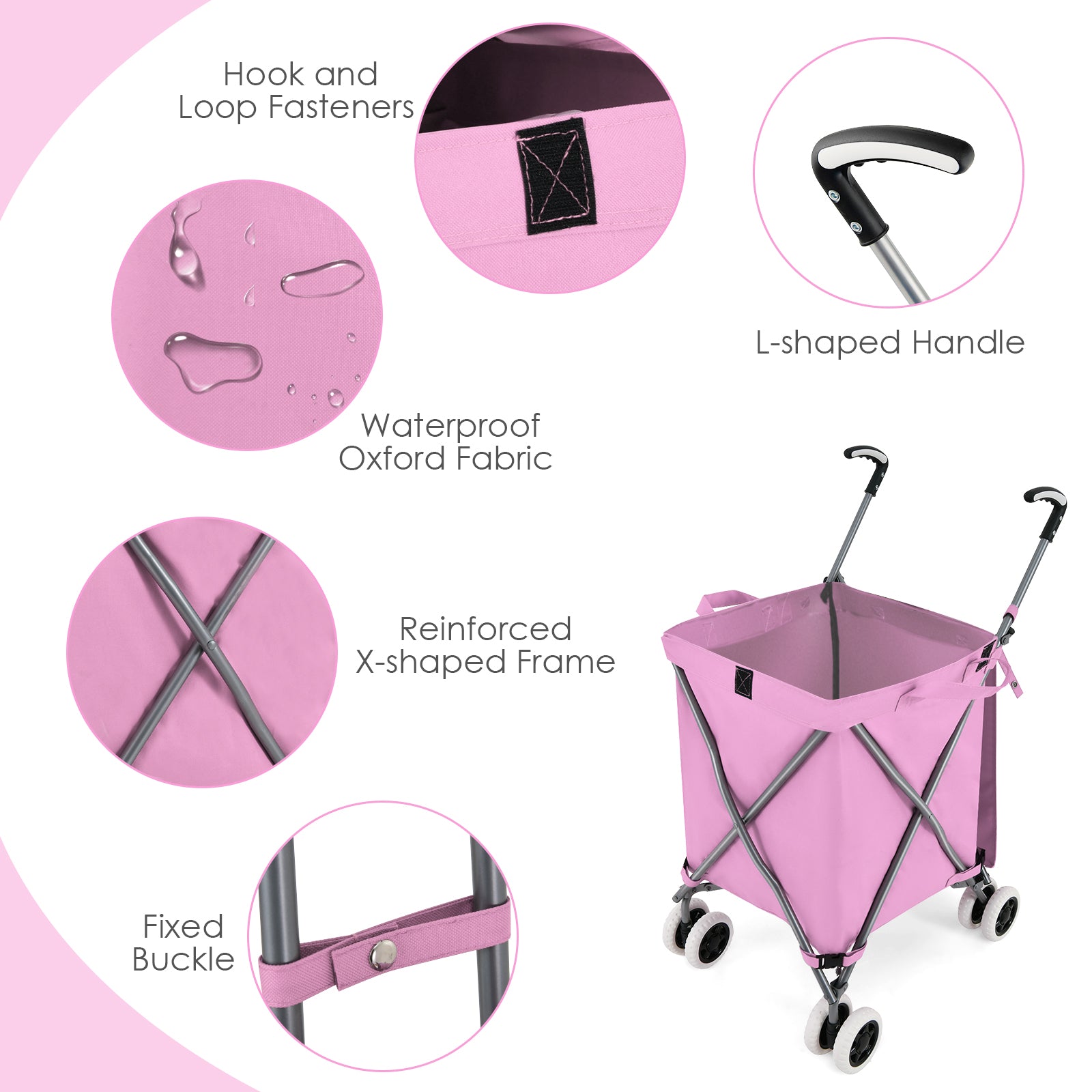 Folding Shopping Cart, Water-Resistant Canvas Bag, Pink Kitchen at Gallery Canada