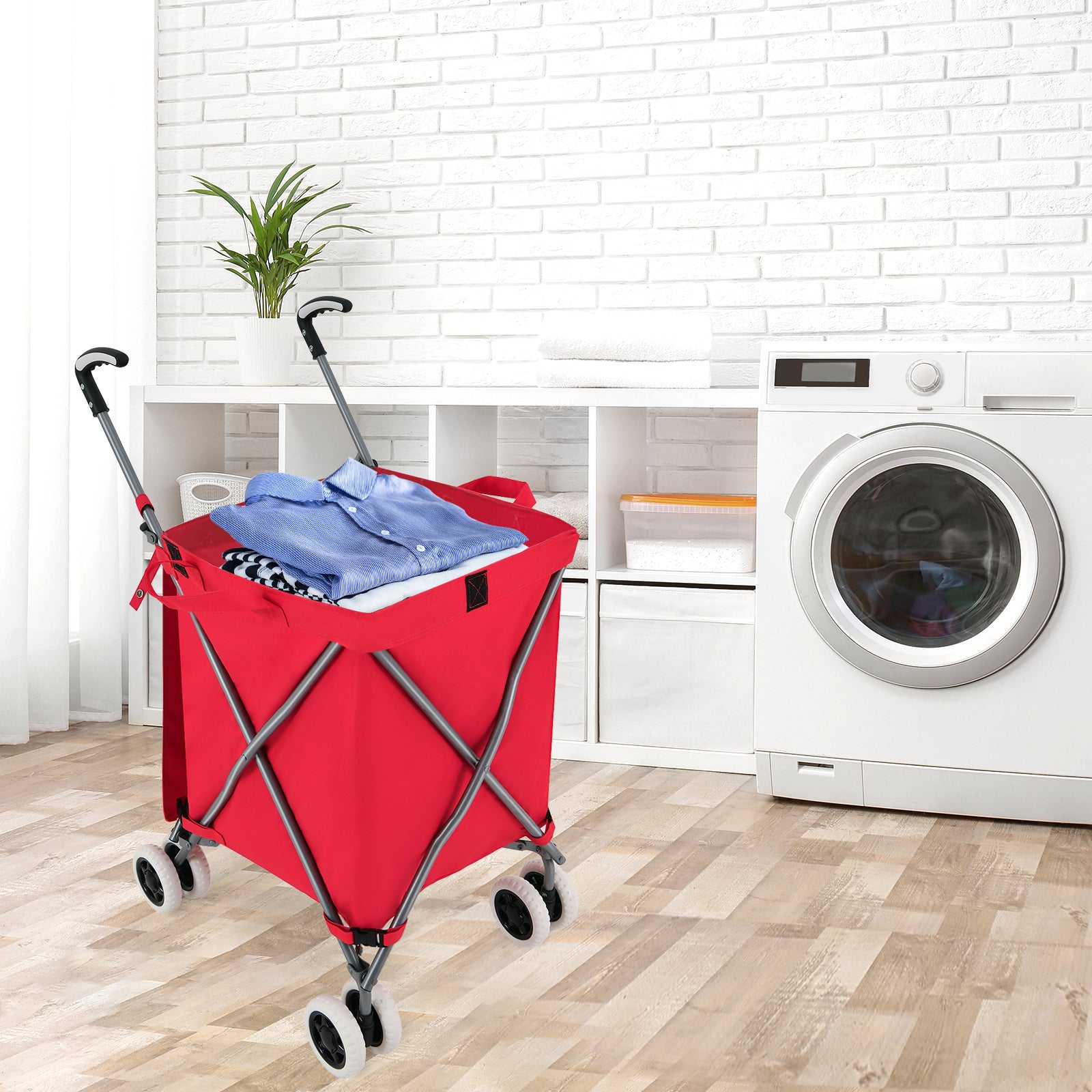 Folding Shopping Cart, Water-Resistant Canvas Bag, Red Kitchen at Gallery Canada