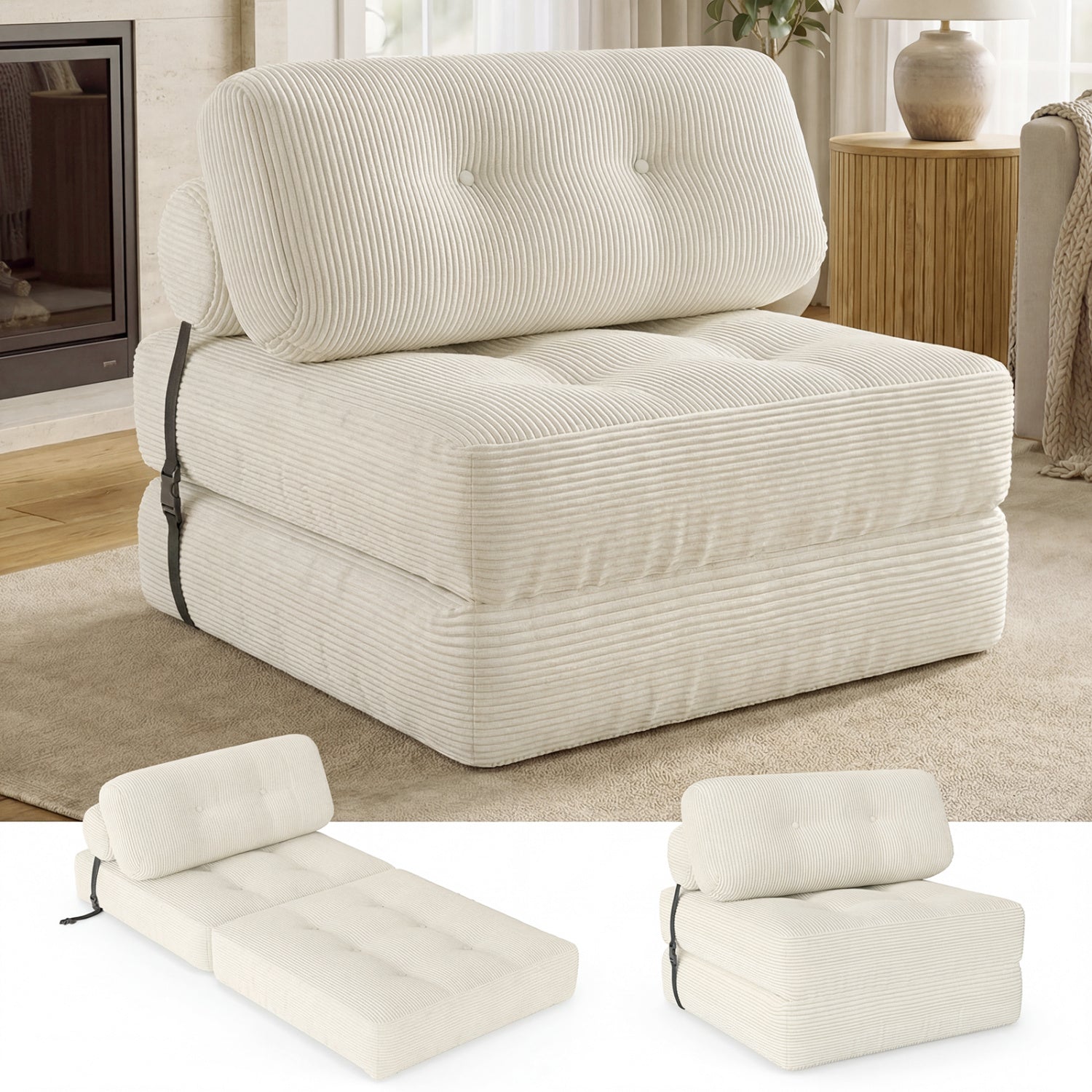 Folding Sofa Bed, With Pillow And Back Support, Beige Sofas & Loveseats Beige at Gallery Canada