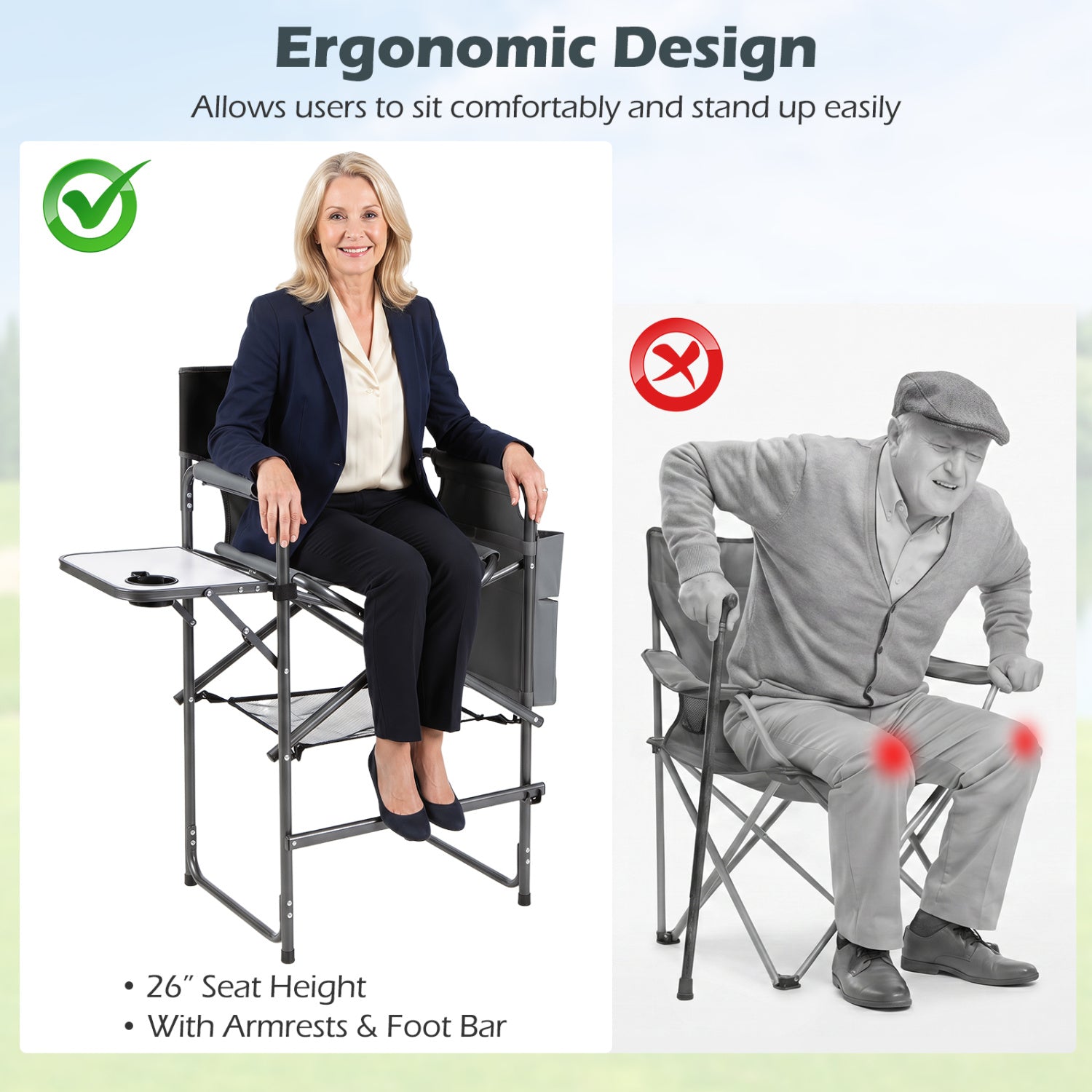 Folding Tall Director Chair 26 Inch, Portable Camping Chair, Gray Camping Furniture at Gallery Canada