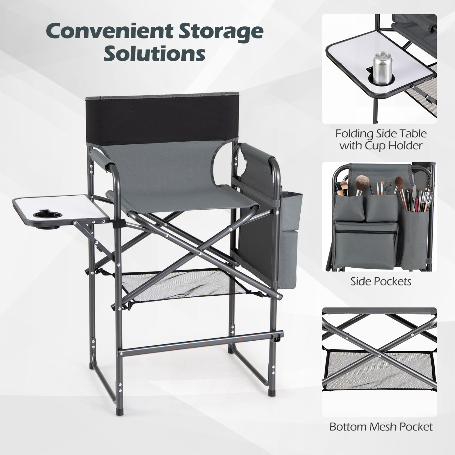Folding Tall Director Chair 26 Inch, Portable Camping Chair, Gray Camping Furniture at Gallery Canada