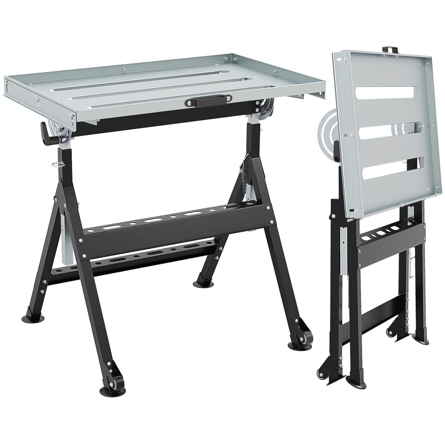Folding Welding Table With 2 Fixed Wheels, 4-Level Height, Black Garages at Gallery Canada