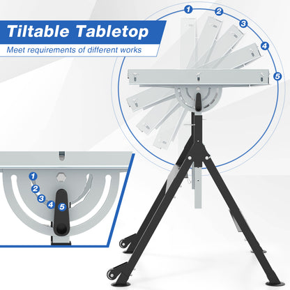 Folding Welding Table With 2 Fixed Wheels, 4-Level Height, Black Garages at Gallery Canada