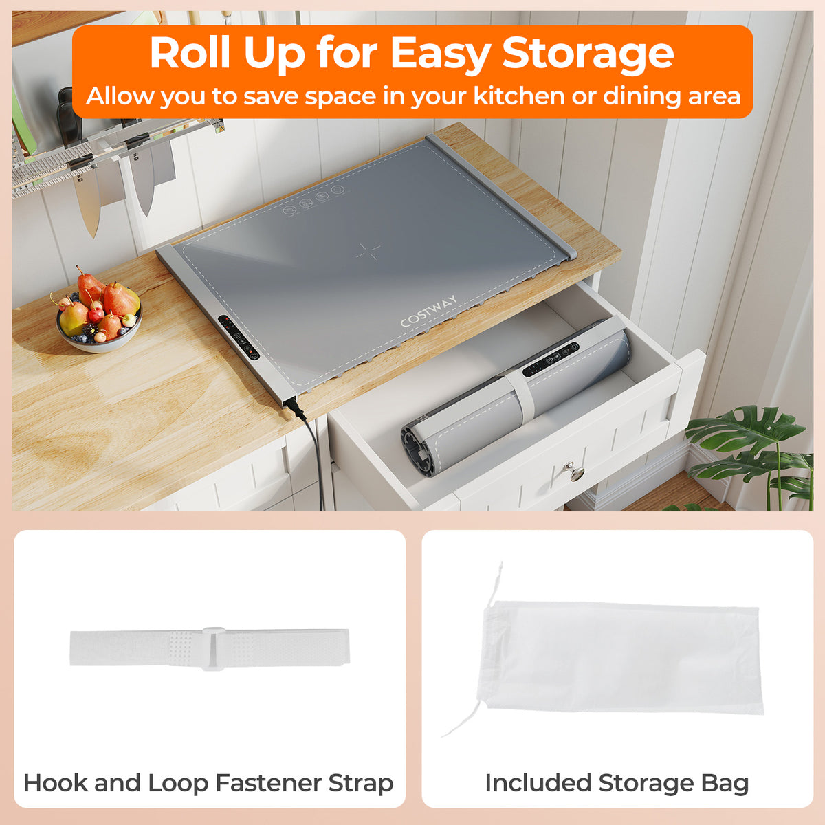 Rollable Portable Electric Food Warming Mat, Gray Food Warmers & Burners at Gallery Canada