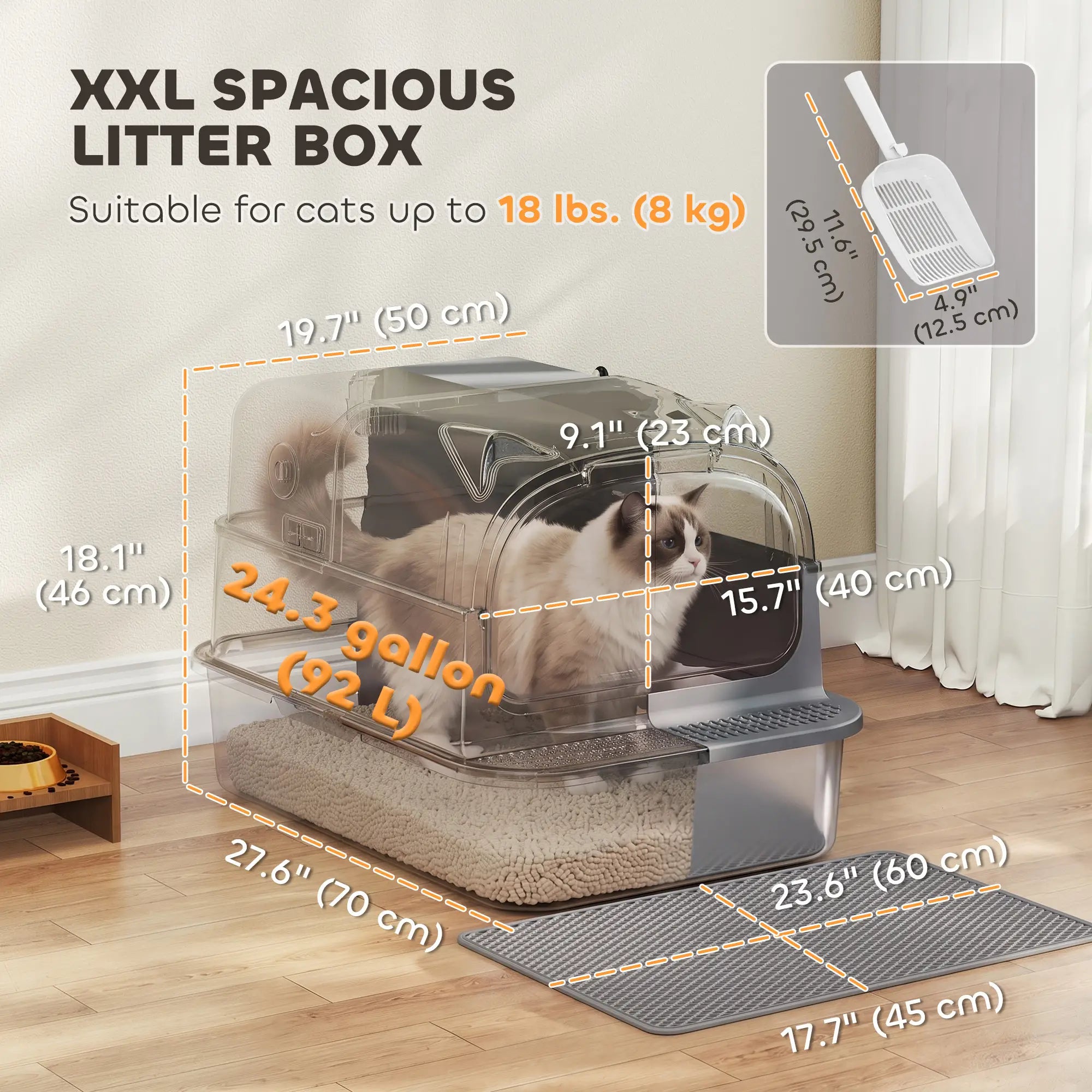 XXL Stainless Steel Cat Litter Box, Flip Lid, Mat, Scoop Cat Litter Box Enclosures at Gallery Canada