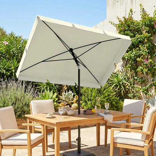6.5x4ft Rectangle Aluminum Tilt Patio Umbrella, Cream White