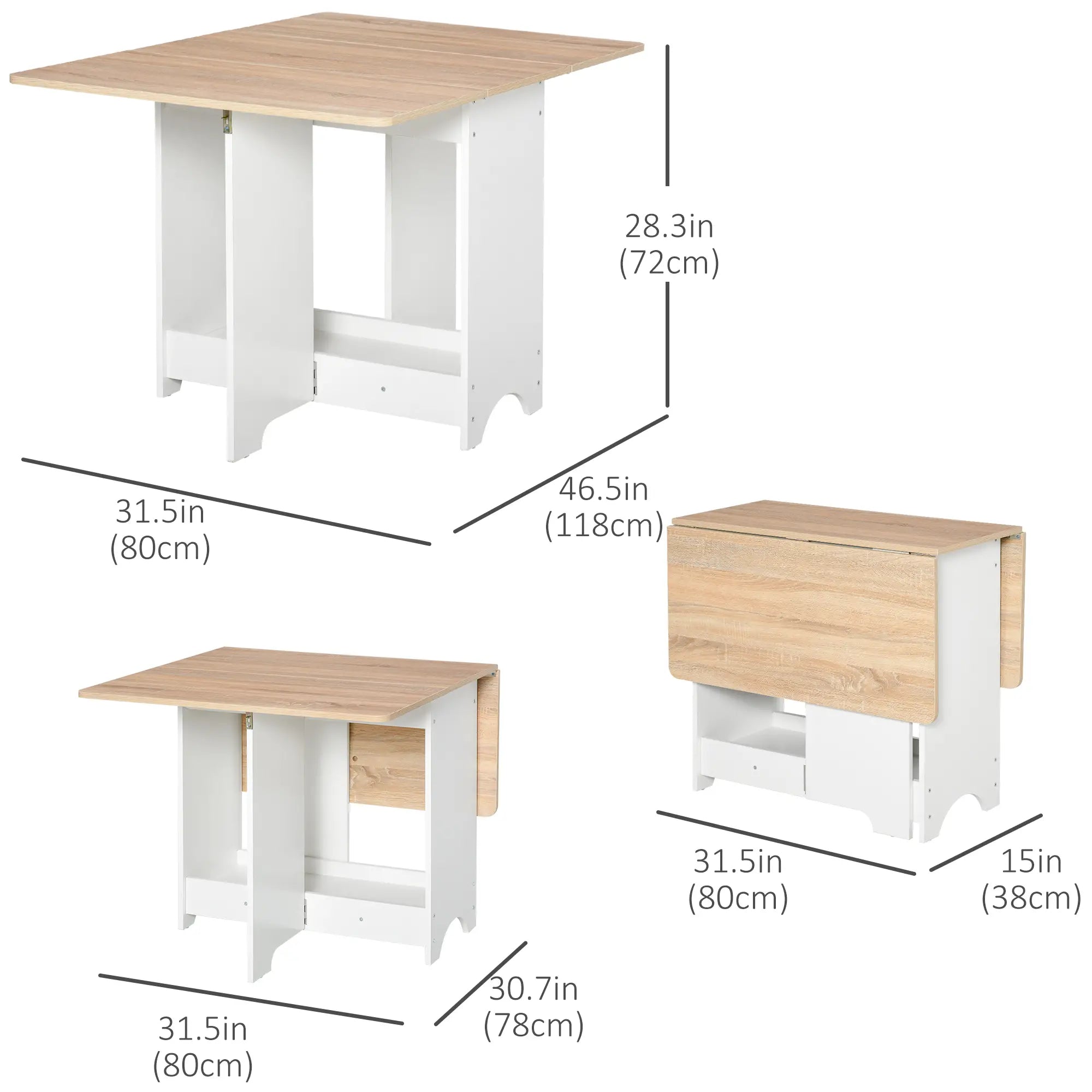 Foldable Dining Table, Drop-Leaf Kitchen Table with Storage Shelf, Oak Bar Tables & Dining Tables at Gallery Canada