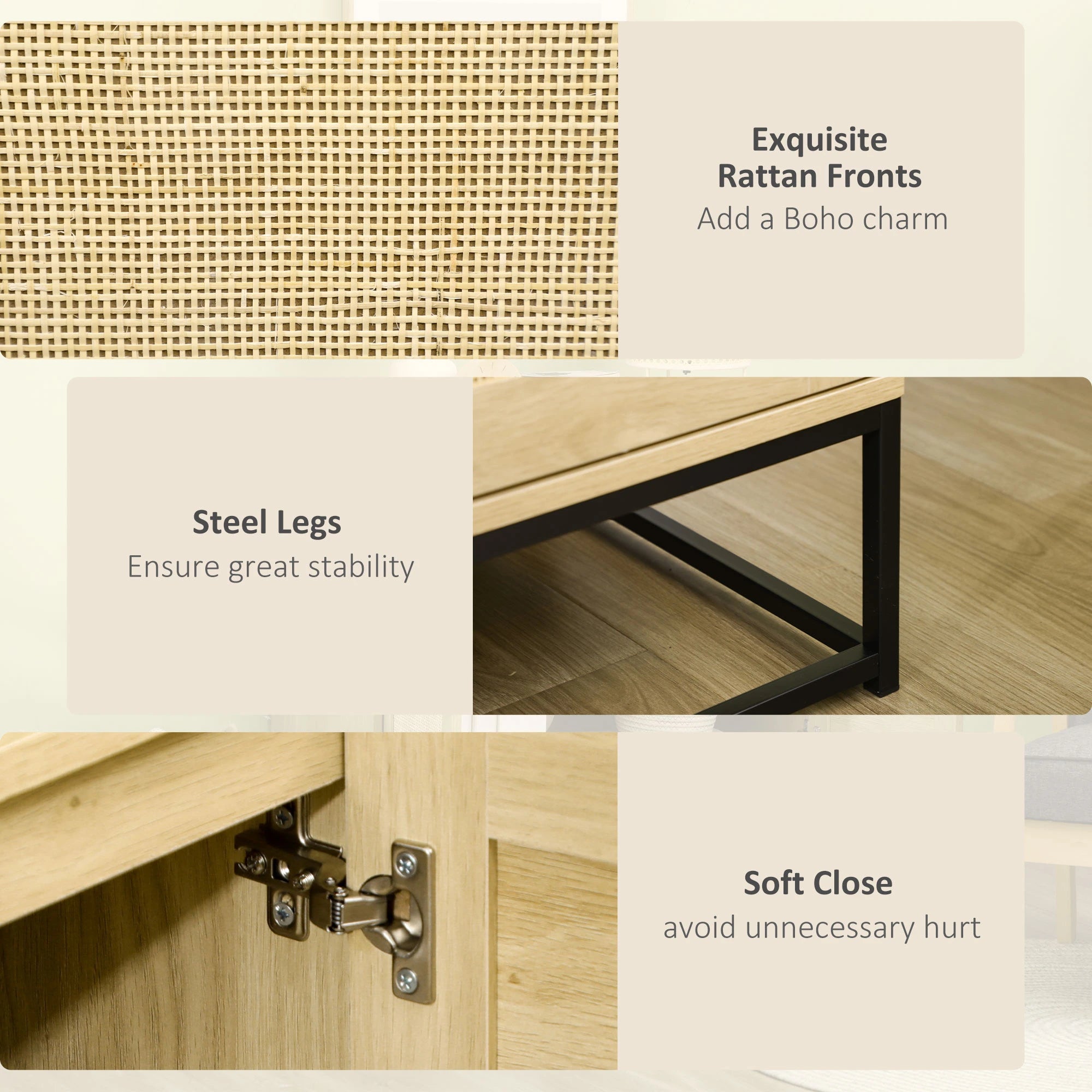 Wood Sideboard Cabinet, 2 Rattan Doors, Adjustable Shelf, Steel Legs Bar Cabinets at Gallery Canada