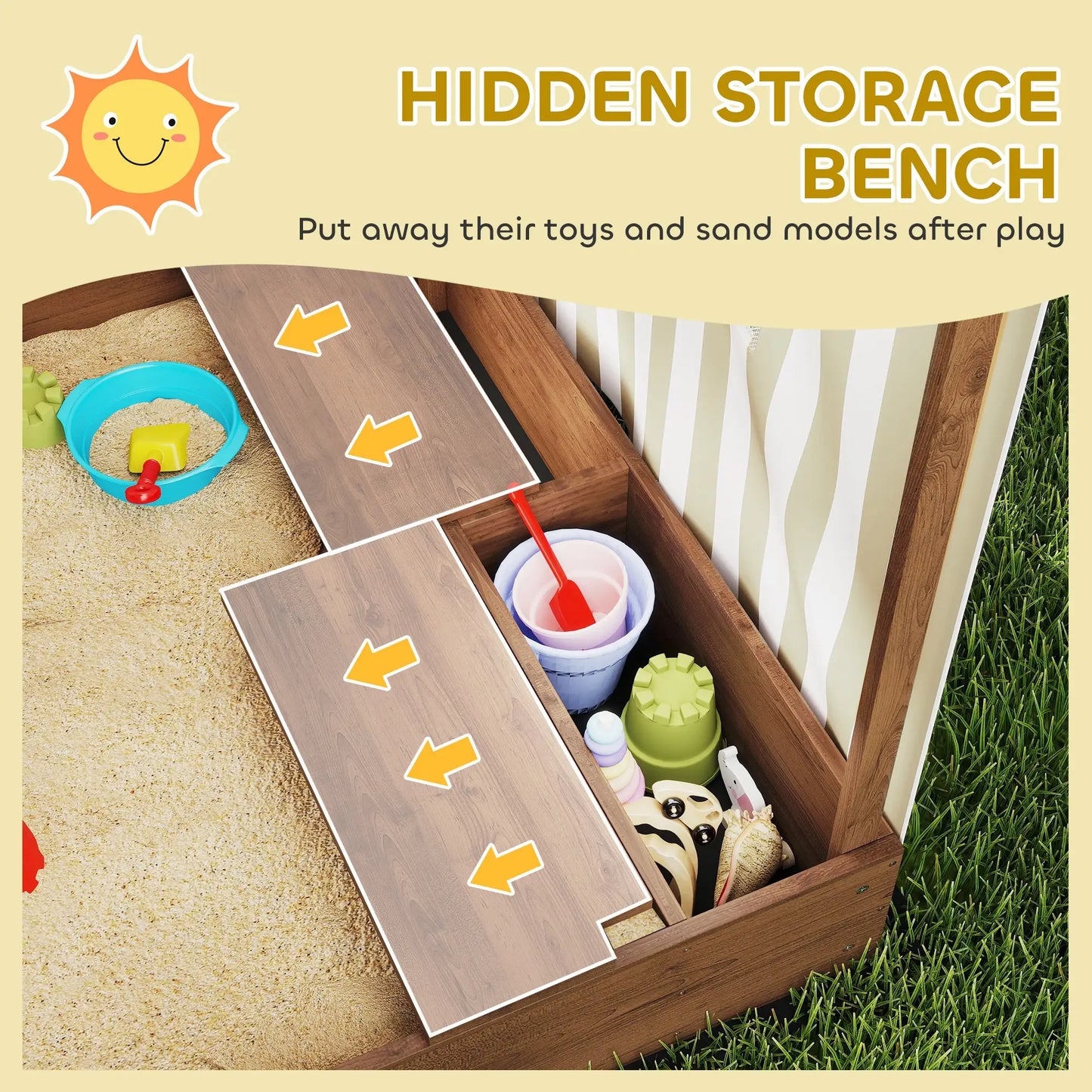 Kids Sandbox with Canopy, Bench Seats, 56" x 40" x 52", Brown Sandboxes & Accessories at Gallery Canada