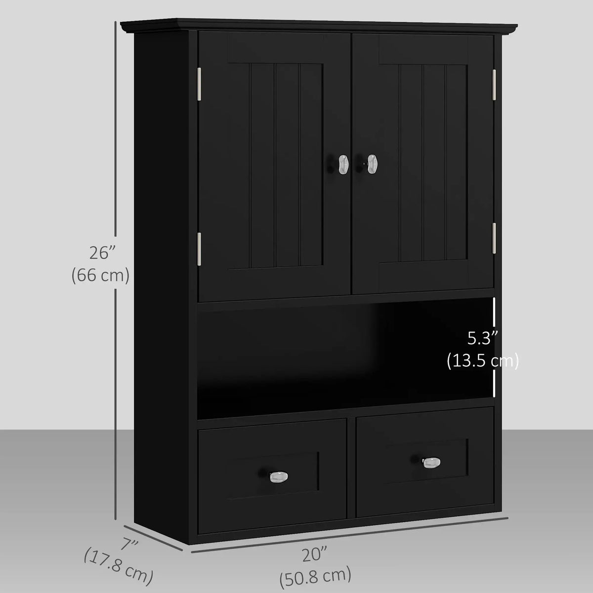 Medicine Cabinet, Bathroom Wall Cabinet with Shelf, Drawers, Black Wall Mounted Cabinets at Gallery Canada