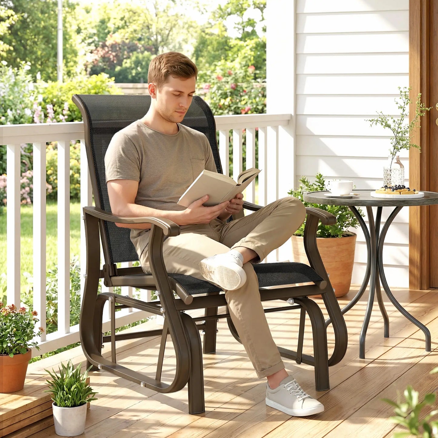 Outdoor Glider Chair, Steel Frame Mesh Fabric, Black Outdoor Gliders at Gallery Canada