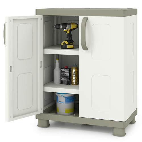 Freestanding Buffet Cabinet, 2 Doors, Adjustable Shelves, Kitchen Garage, Beige