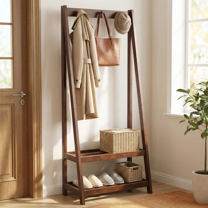 Freestanding Clothes Rack with 3 Hooks and 2 Shelves, Walnut Coat Racks & Hall Trees at Gallery Canada