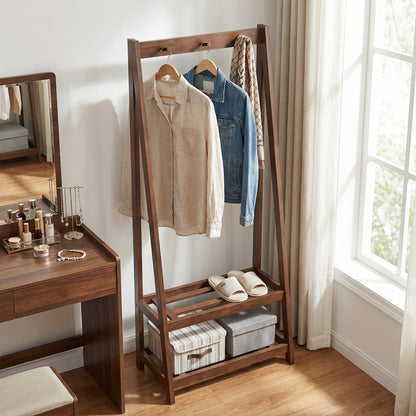 Freestanding Clothes Rack with 3 Hooks and 2 Shelves, Walnut Coat Racks & Hall Trees at Gallery Canada