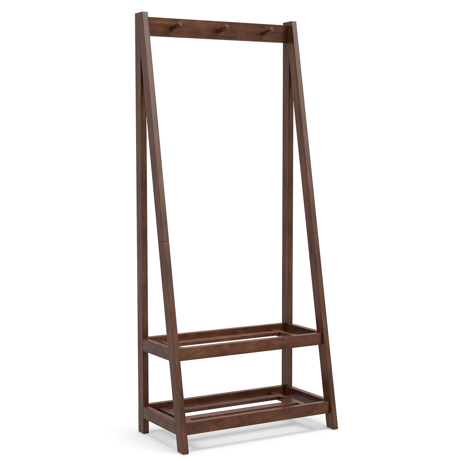 Freestanding Clothes Rack with 3 Hooks and 2 Shelves, Walnut Coat Racks & Hall Trees at Gallery Canada