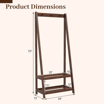 Freestanding Clothes Rack with 3 Hooks and 2 Shelves, Walnut Coat Racks & Hall Trees at Gallery Canada
