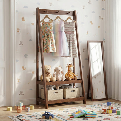 Freestanding Clothes Rack with 3 Hooks and 2 Shelves, Walnut Coat Racks & Hall Trees at Gallery Canada