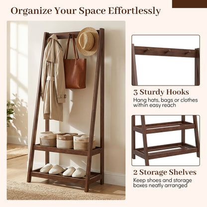 Freestanding Clothes Rack with 3 Hooks and 2 Shelves, Walnut Coat Racks & Hall Trees at Gallery Canada