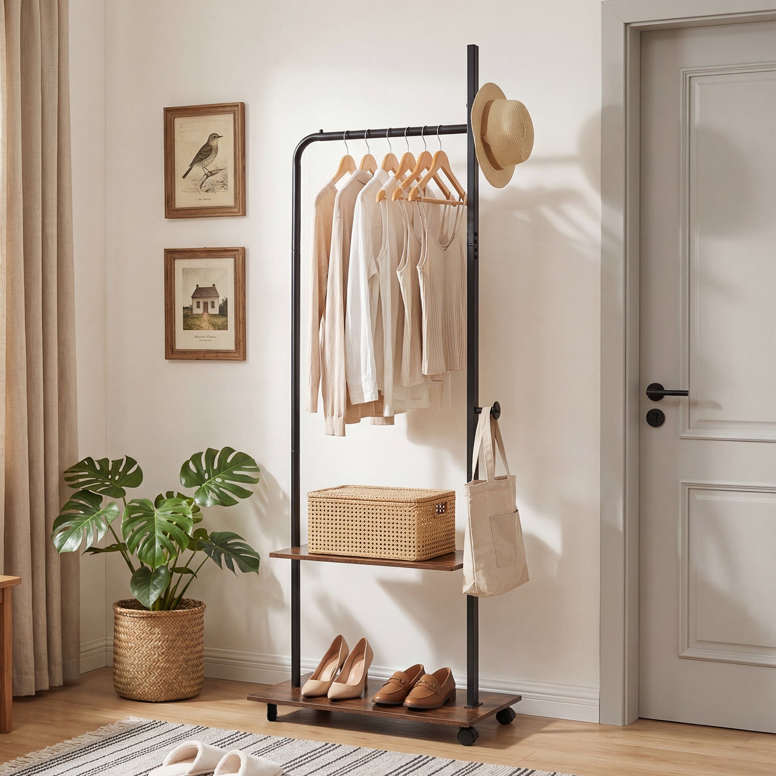 Freestanding Clothing Rack With Wheels, Storage Shelves, Brown Clothing & Closet Storage at Gallery Canada