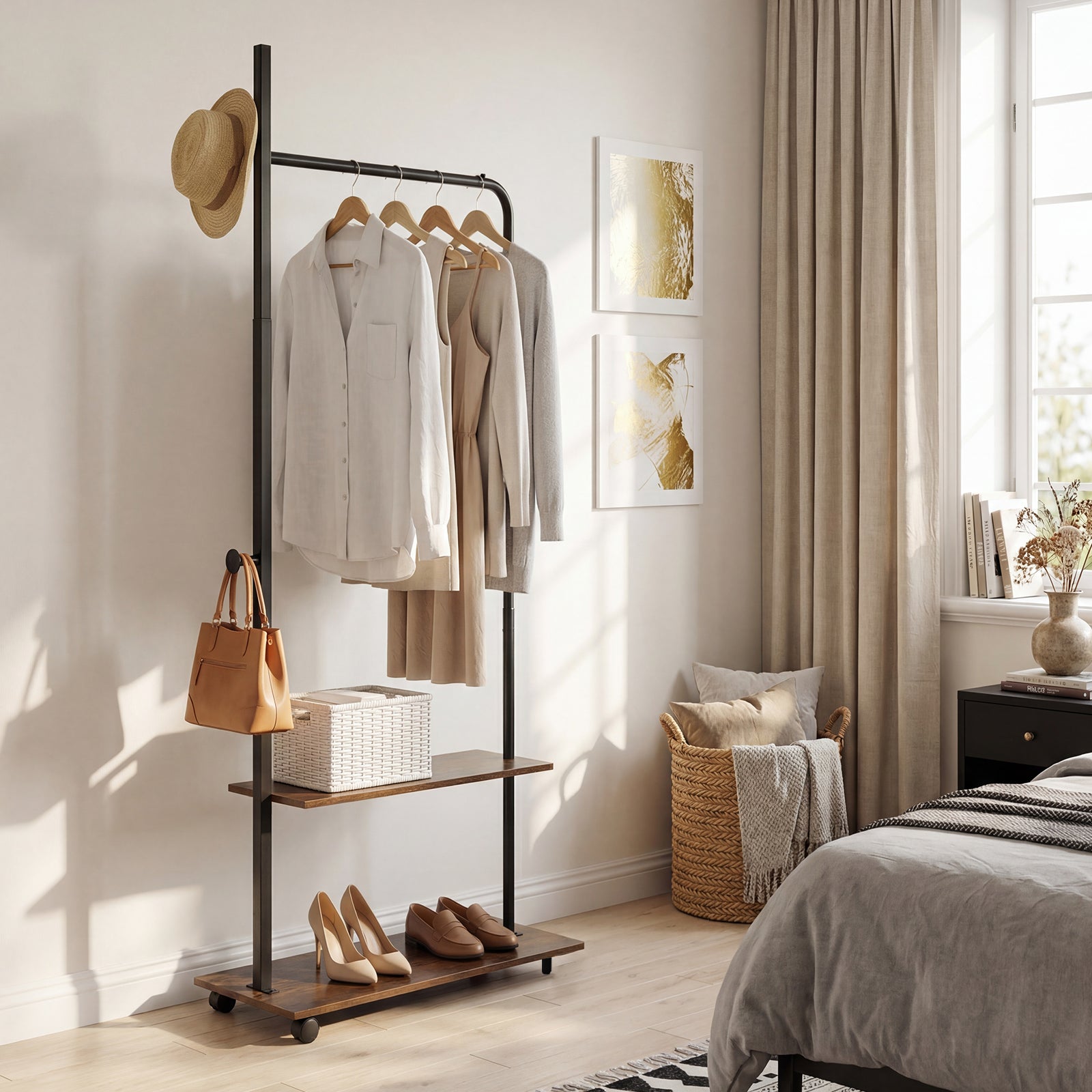 Freestanding Clothing Rack With Wheels, Storage Shelves, Brown Clothing & Closet Storage at Gallery Canada