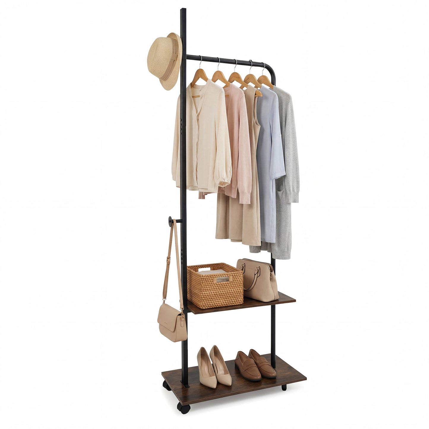 Freestanding Clothing Rack With Wheels, Storage Shelves, Brown Clothing & Closet Storage at Gallery Canada