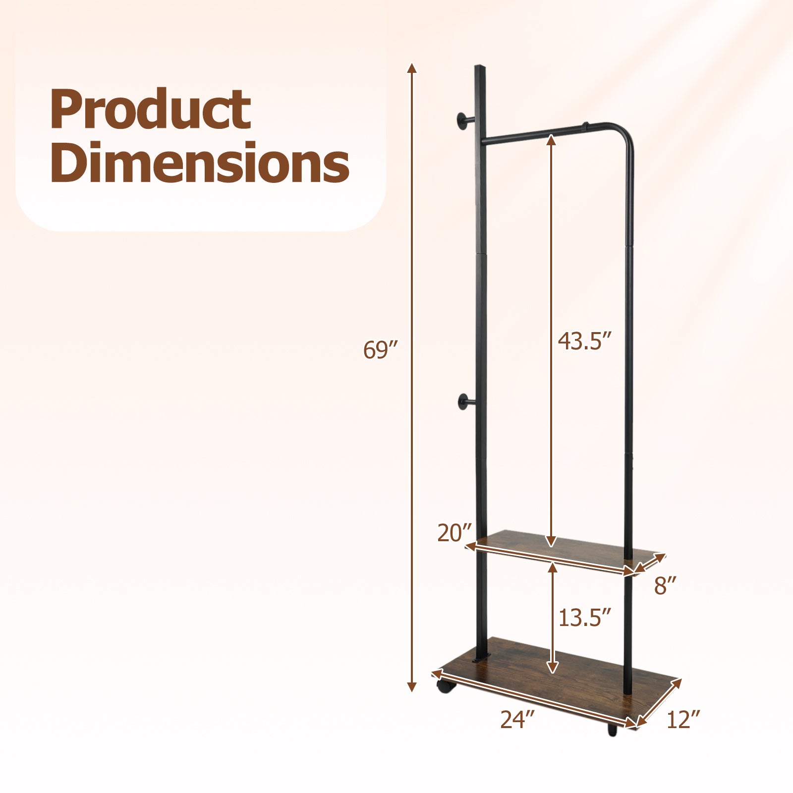 Freestanding Clothing Rack With Wheels, Storage Shelves, Brown Clothing & Closet Storage at Gallery Canada