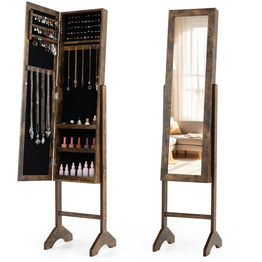 Freestanding Jewelry Armoire with Velvet Lining and Full Length Mirror, Brown Jewelry Armoires Brown at Gallery Canada