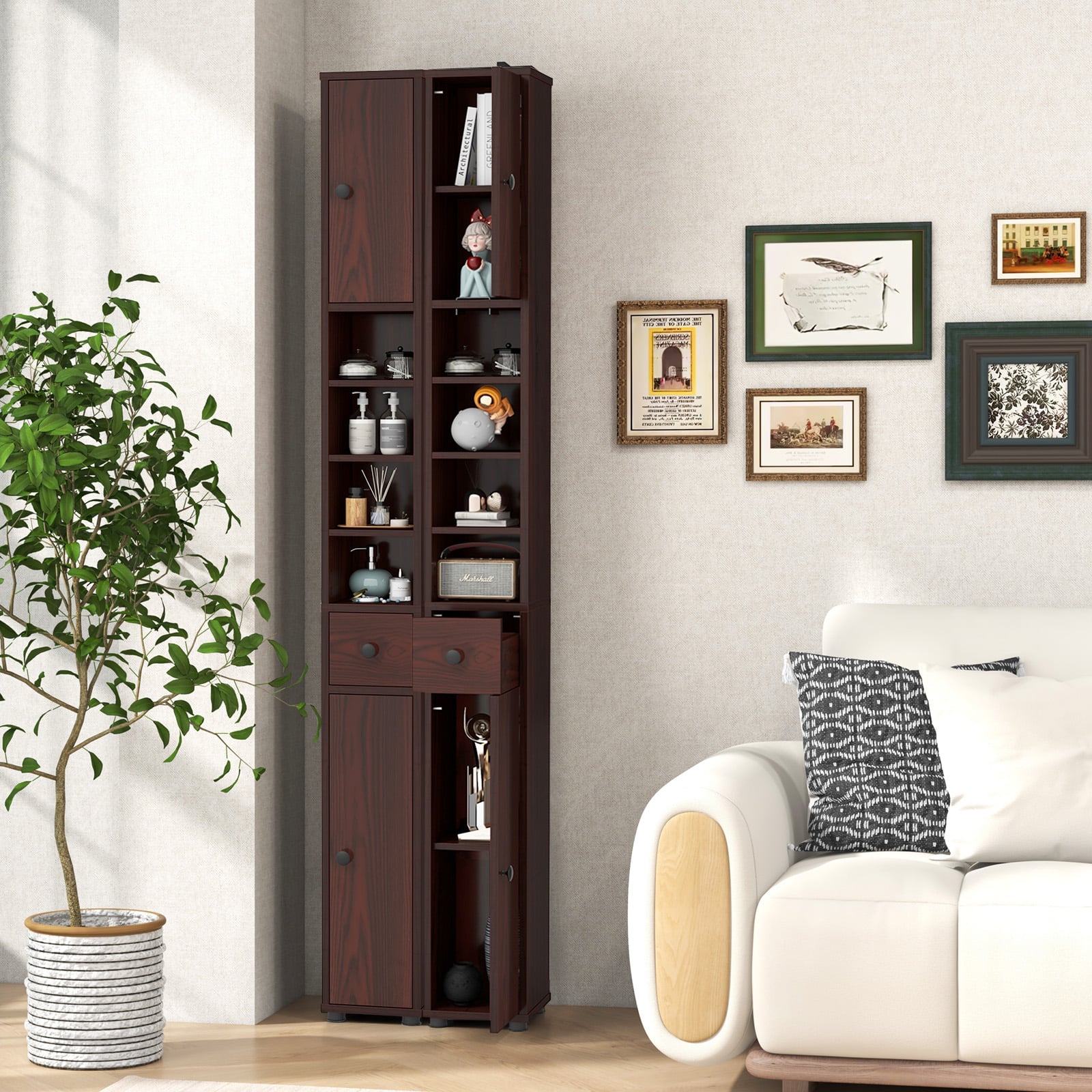 Slim Bathroom Cabinet With Drawer, Adjustable Shelves, Brown Floor Cabinets at Gallery Canada