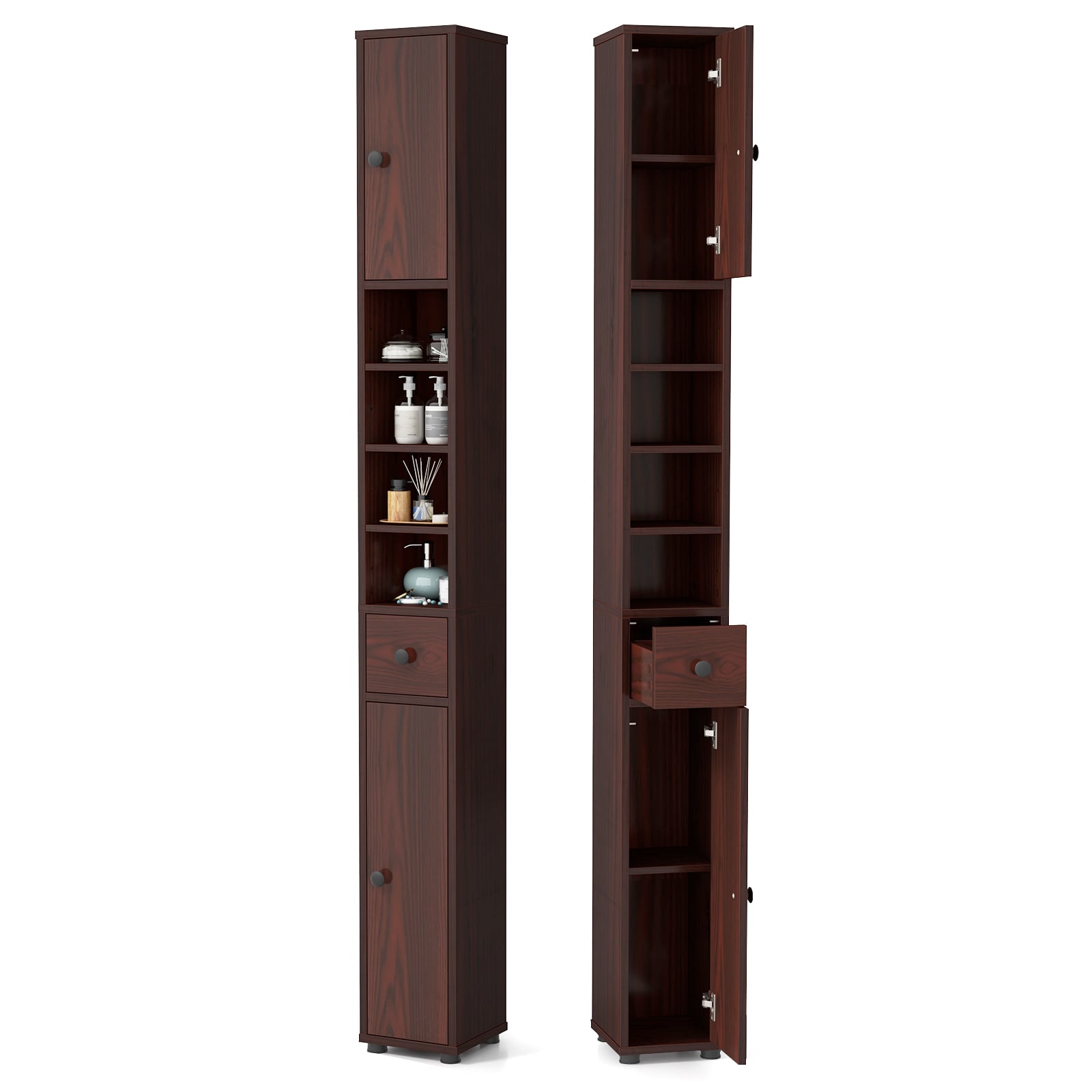 Slim Bathroom Cabinet With Drawer, Adjustable Shelves, Brown Floor Cabinets at Gallery Canada