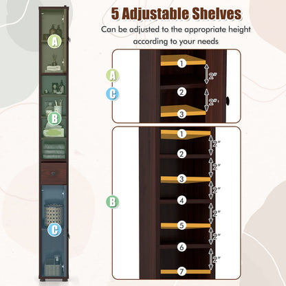 Slim Bathroom Cabinet With Drawer, Adjustable Shelves, Brown Floor Cabinets at Gallery Canada