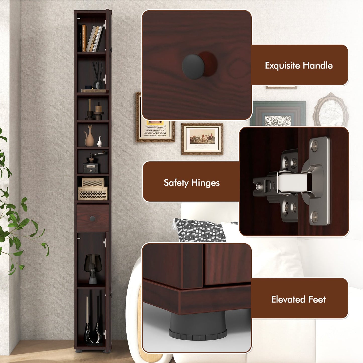 Slim Bathroom Cabinet With Drawer, Adjustable Shelves, Brown Floor Cabinets at Gallery Canada
