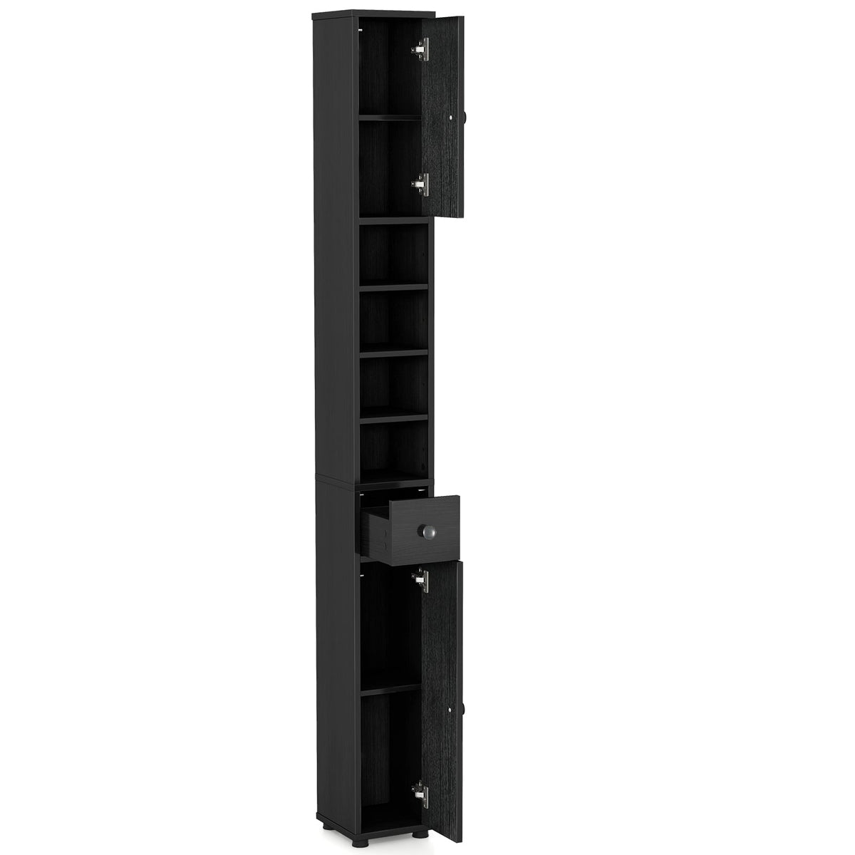 Slim Bathroom Cabinet With Drawer, Adjustable Shelves, Black Floor Cabinets Black at Gallery Canada