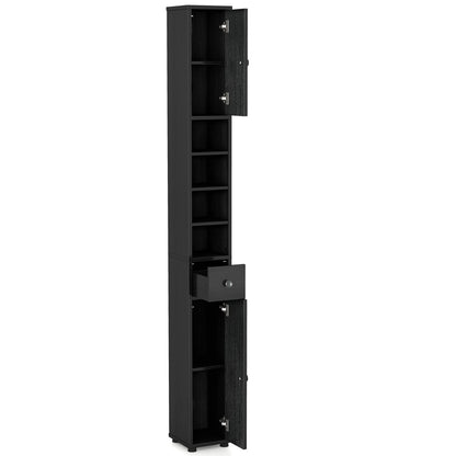Slim Bathroom Cabinet With Drawer, Adjustable Shelves, Black Floor Cabinets Black at Gallery Canada