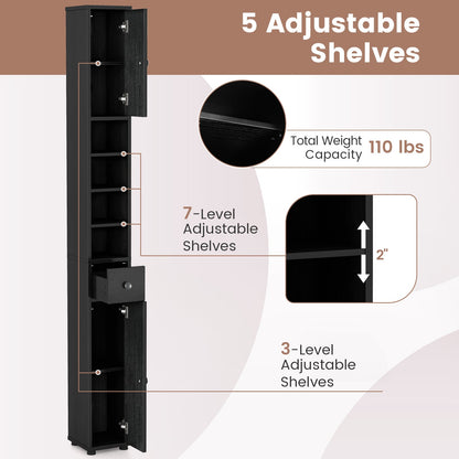 Slim Bathroom Cabinet With Drawer, Adjustable Shelves, Black Floor Cabinets at Gallery Canada