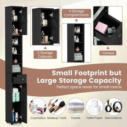 Slim Bathroom Cabinet With Drawer, Adjustable Shelves, Black Floor Cabinets at Gallery Canada