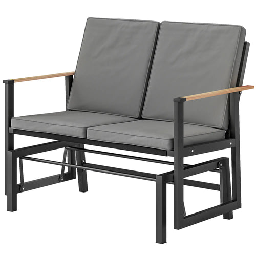 Outdoor Glider Bench For 2 Person, Thick Cushions, Dark Grey