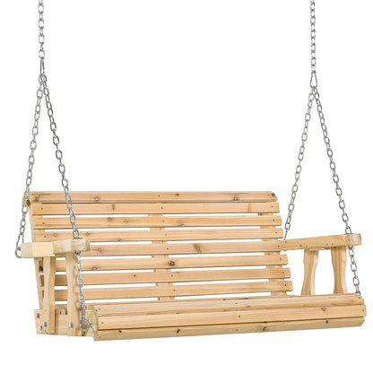 2 Seater Wooden Porch Swing, Patio Chair with Cup Holder, Chains, Natural Hanging Porch Swings Natural at Gallery Canada