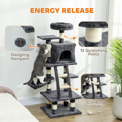 52 Inch Large Cat Tree, Dark Grey Cat Towers at Gallery Canada