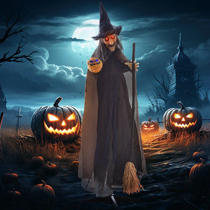 6.2' Animatronic Witch with Broomstick, Halloween Decoration, Motion Activated Halloween Decorations at Gallery Canada