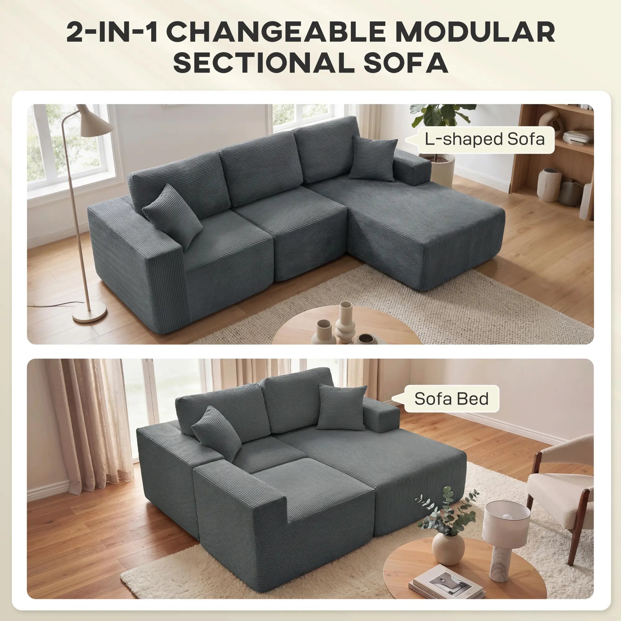 Modular Sectional Sofa Bed, L Shaped Couch, Dark Grey 3-Seater Sofas at Gallery Canada