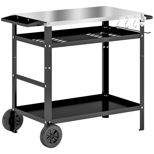 BBQ Stand With Stainless Steel Top, Adjustable Shelf, Hooks, Seasoning Tray Outdoor Grill Carts Black, Silver Tone at Gallery Canada