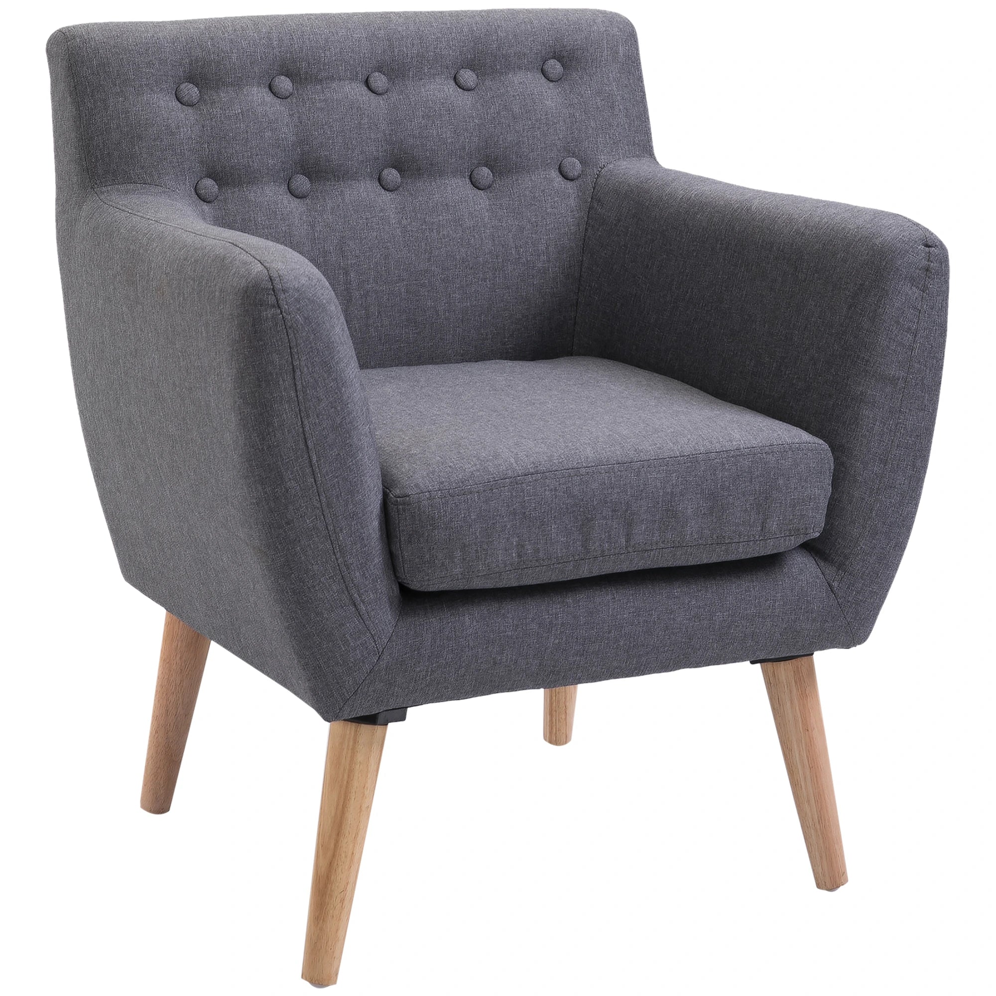 Mid-Century Modern Linen Armchair, Wood Frame, Thick Padding, Light Grey Accent Chairs Light Grey at Gallery Canada