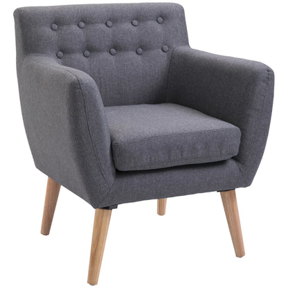 Mid-Century Modern Linen Armchair, Wood Frame, Thick Padding, Light Grey Accent Chairs Light Grey at Gallery Canada