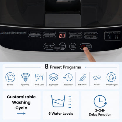 Full Automatic Washing Machine, 6 Water Levels, Gray