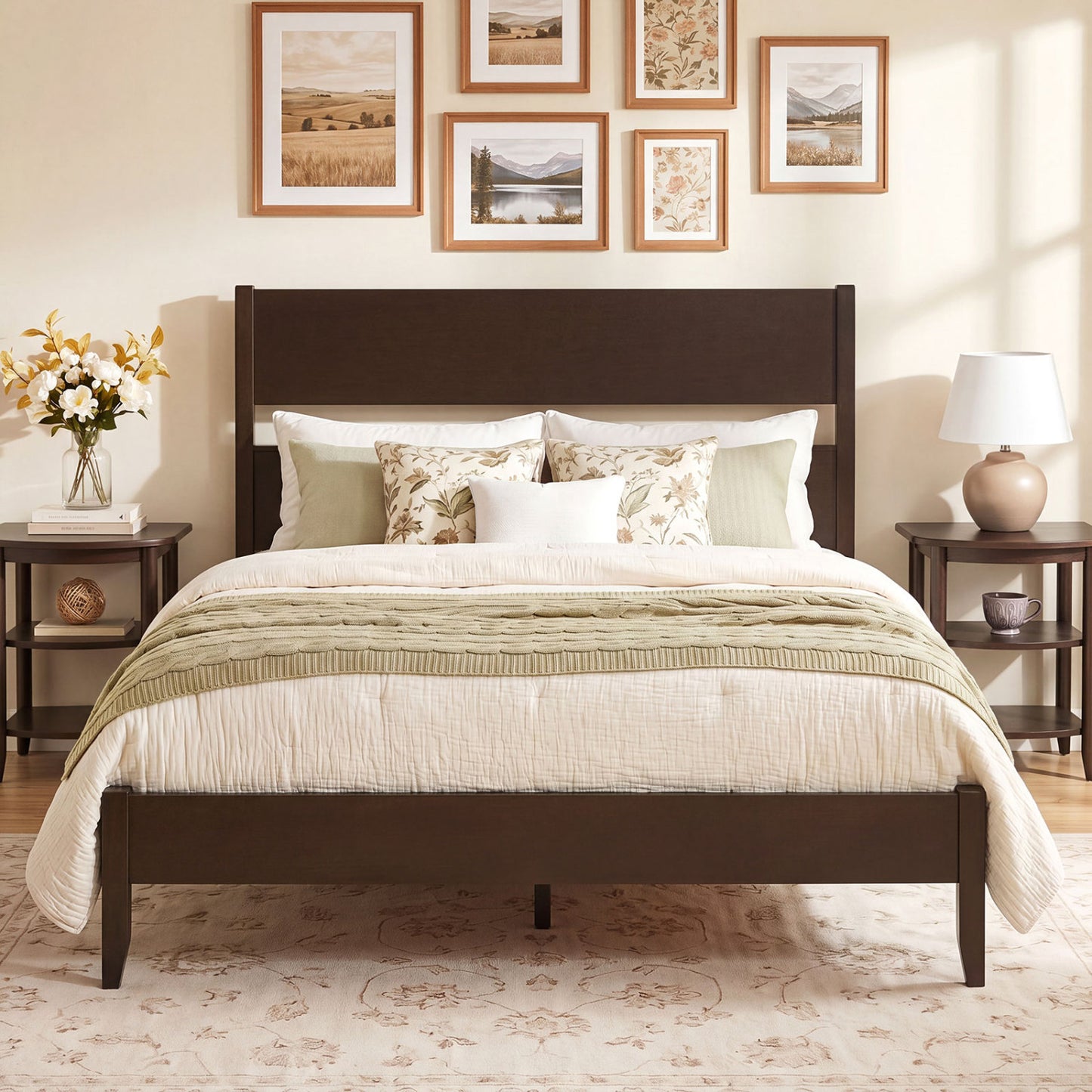 Full Bed Frame, Solid Wood Legs, 12 Slats, Dark Walnut Beds & Bed Frames at Gallery Canada
