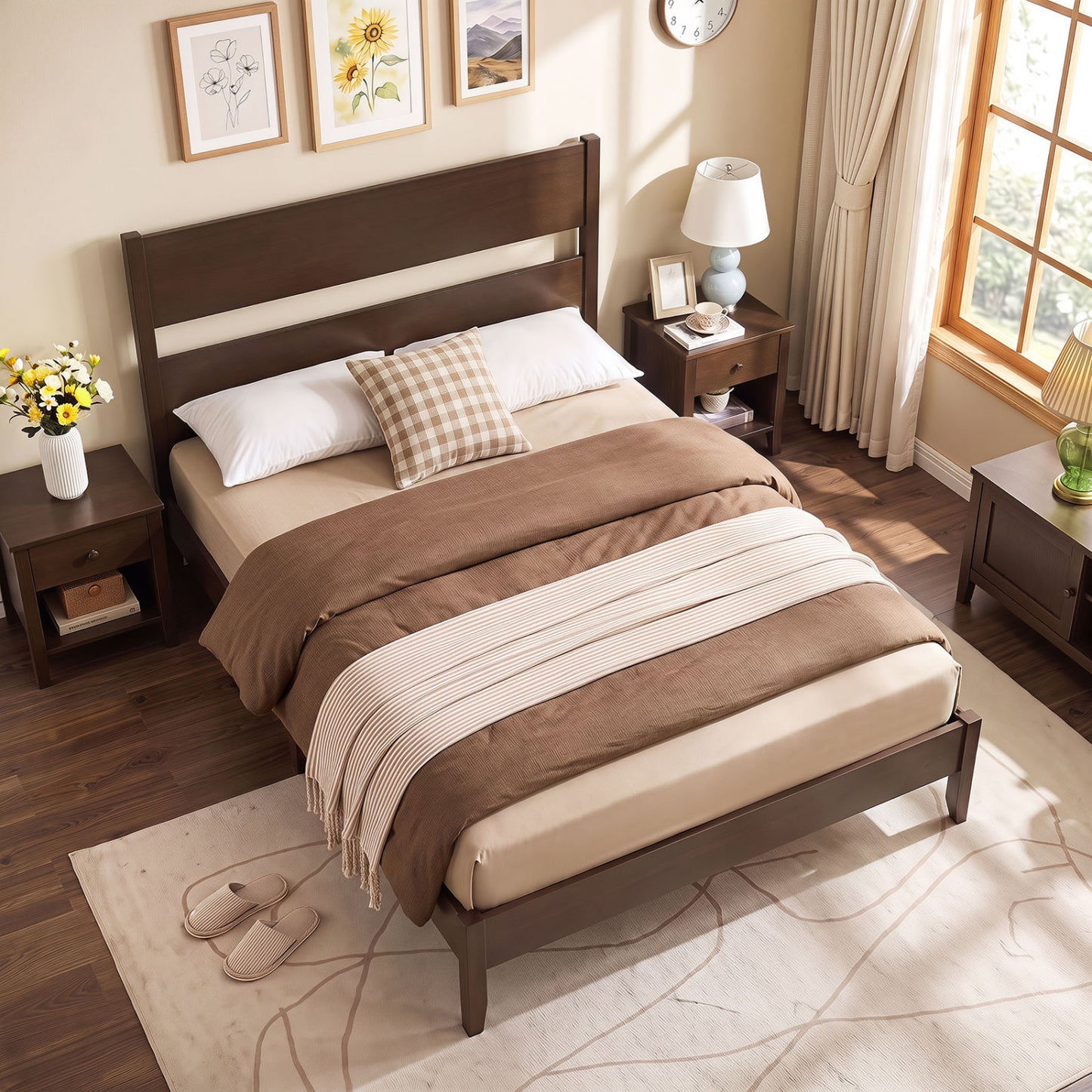 Full Bed Frame, Solid Wood Legs, 12 Slats, Dark Walnut Beds & Bed Frames at Gallery Canada