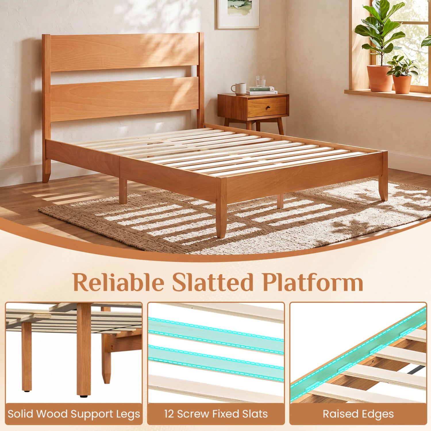 Full Bed Frame With Headboard, Solid Wood Legs, Warm Brown Beds & Bed Frames at Gallery Canada
