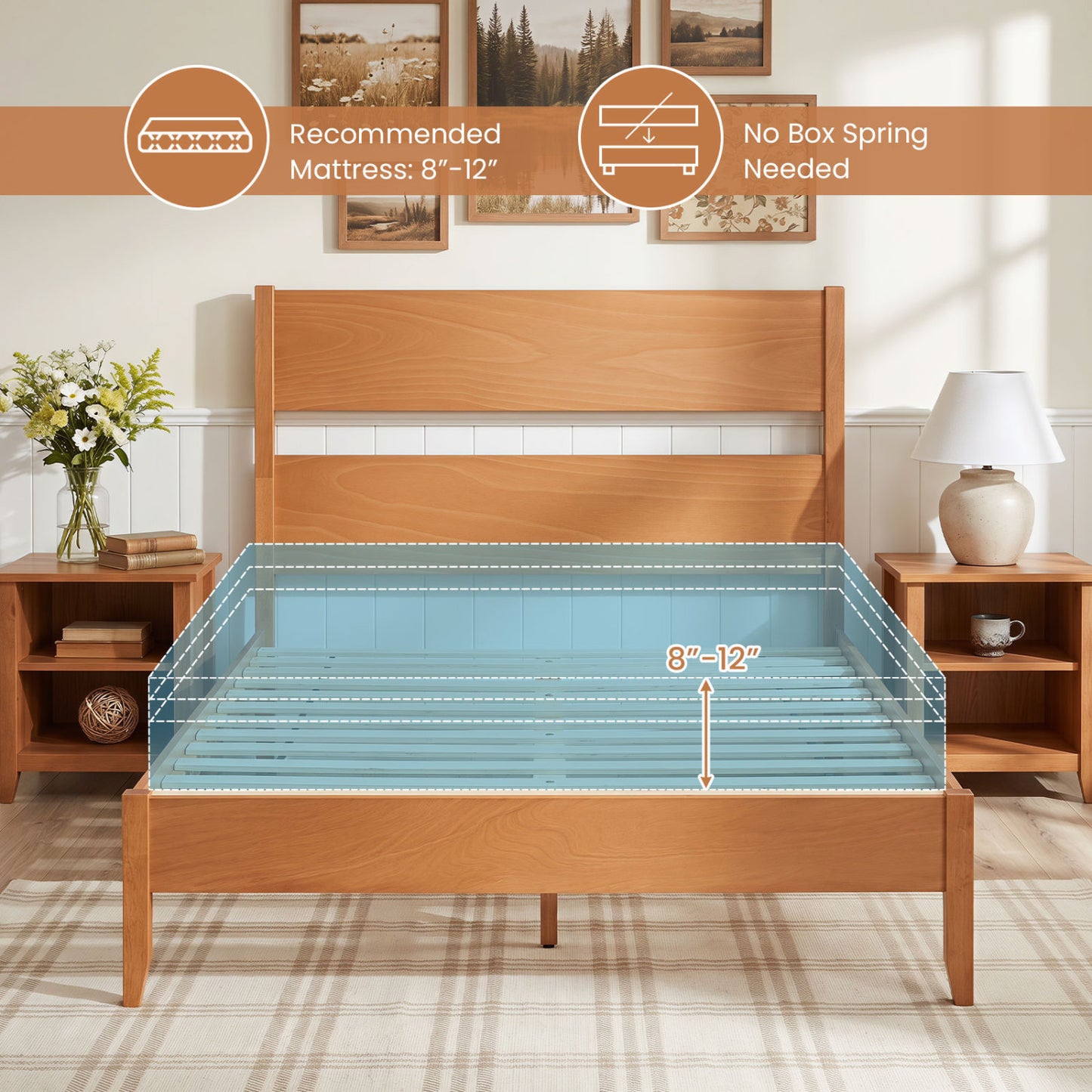 Full Bed Frame With Headboard, Solid Wood Legs, Warm Brown Beds & Bed Frames at Gallery Canada
