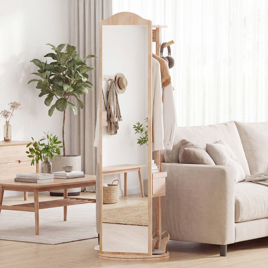 Full Length Mirror Coat Rack, Storage Shelves, Hooks, Natural Coat Racks & Hall Trees Natural at Gallery Canada